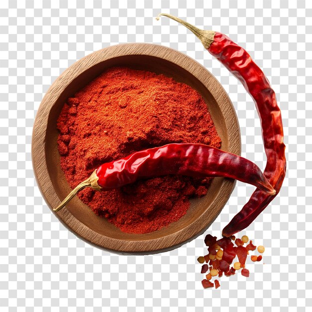 PSD poudre de poivre de piment rouge sur un fond transparent