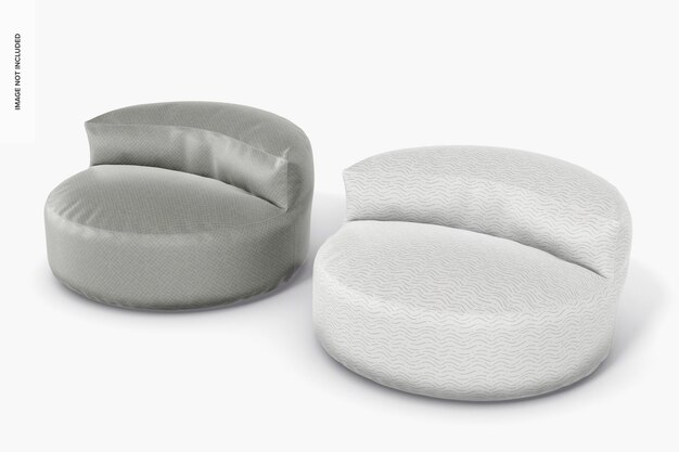 Poufs en cuir avec maquette de dossier, perspective