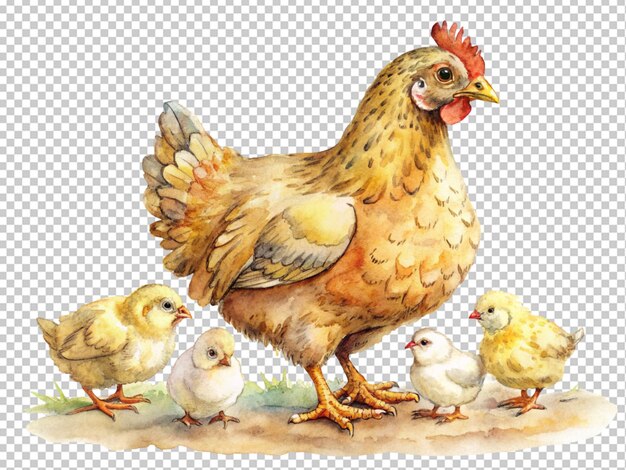 PSD la poule brune avec ses poussins