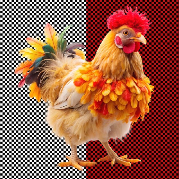 PSD poule colorée sur fond transparent