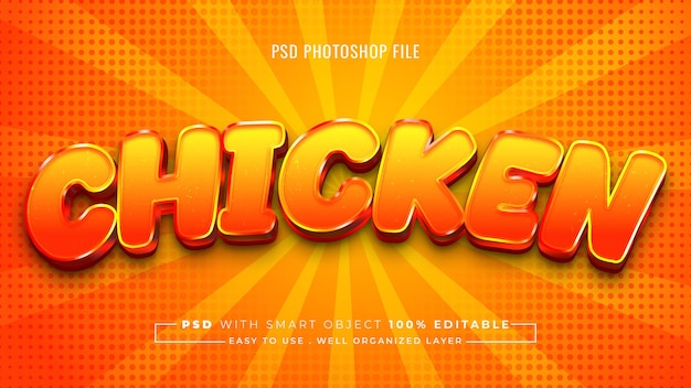 Poulet 3d Effet De Texte Modifiable, Fichier Psd, Modèle De Conception