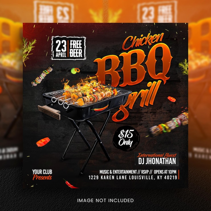 PSD poulet bbq grill flyer bannière de médias sociaux ou modèle web