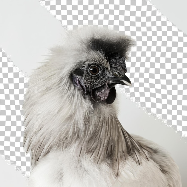 PSD un poulet avec un bec noir et un fond blanc avec un fond noir et blanc