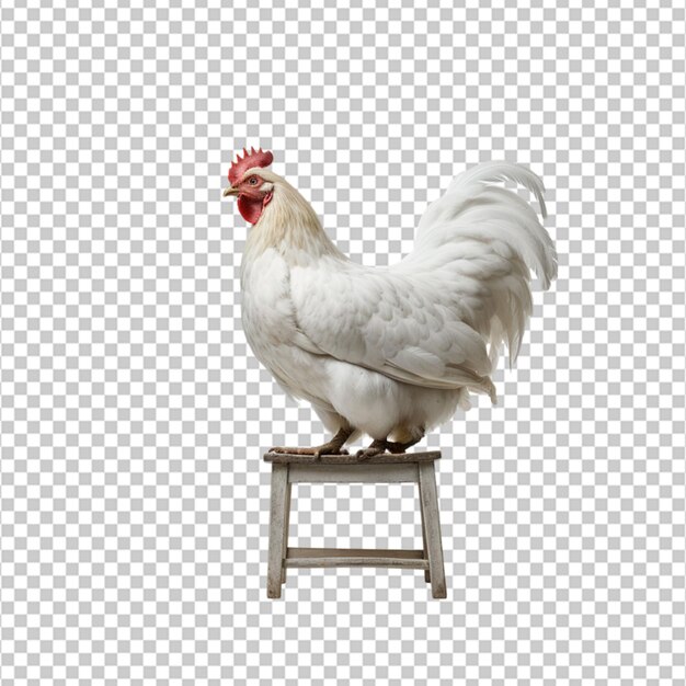 PSD un poulet blanc solitaire se tient seul contre un fond blanc sur un fond blanc