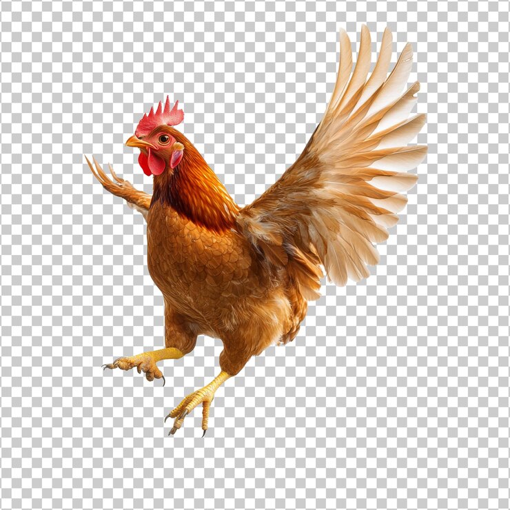 Un poulet brun volant avec des ailes vibrantes