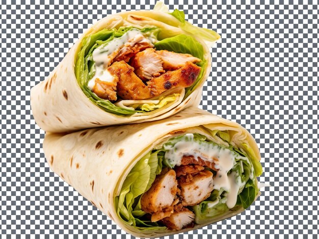 PSD poulet à l'eau de bouche caesar wrap isolé sur fond transparent