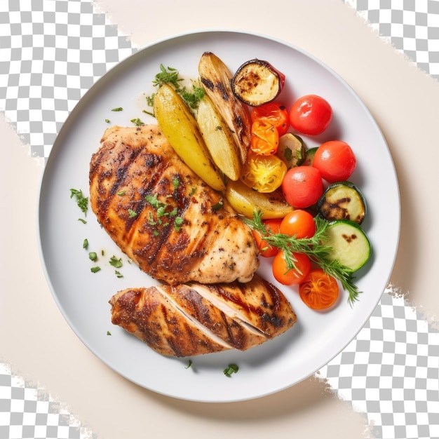 PSD poulet grillé sur une assiette à fond transparent