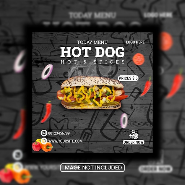 poulet hot dog bannière et modèle épices nourriture et flyer
