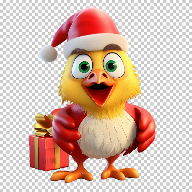 PSD un poulet mignon et drôle portant un chapeau de père noël pour l'illustration de noël à fond transparent