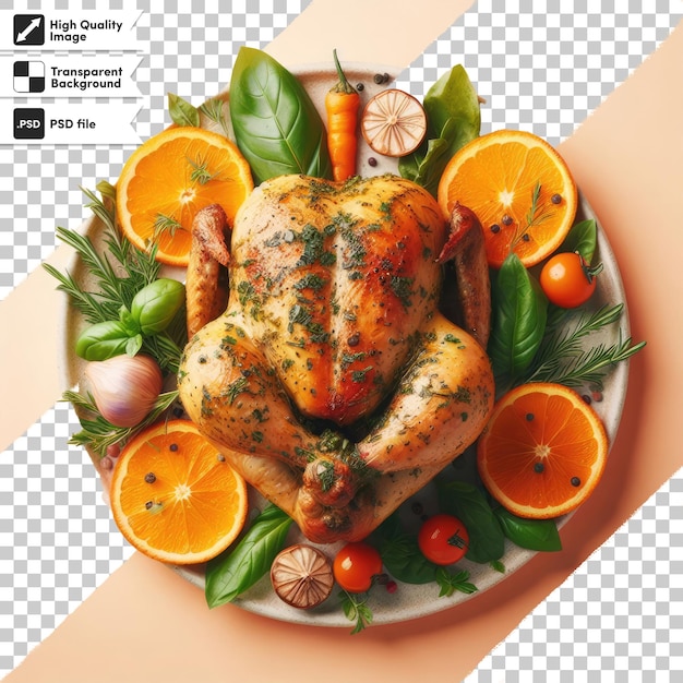 PSD poulet rôti avec des légumes sur fond transparent