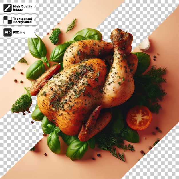 PSD poulet rôti avec des légumes sur fond transparent