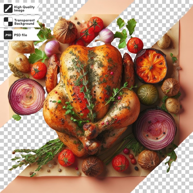 PSD poulet rôti avec des légumes sur fond transparent