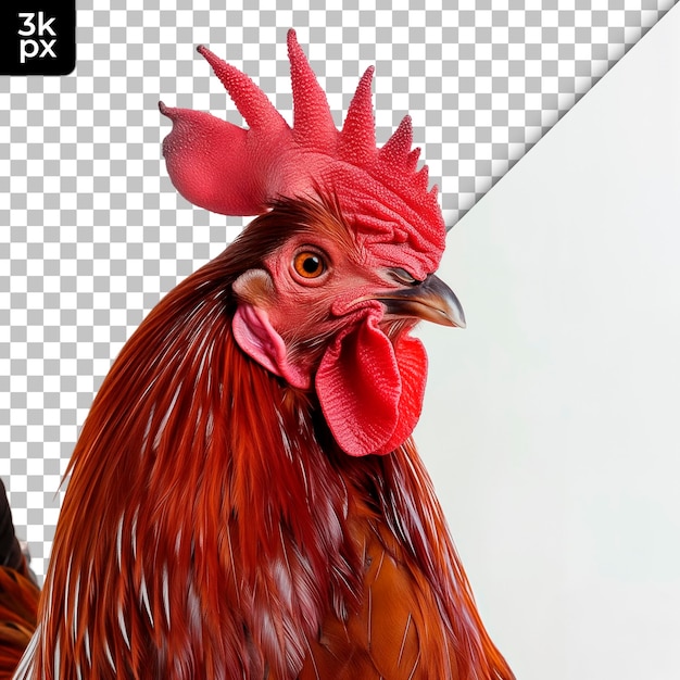 PSD un poulet avec une tête rouge et un fond noir et blanc