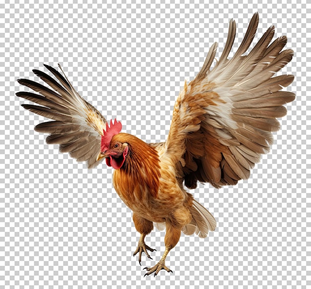PSD poulet volant ailes ouvertes isolé sur fond transparent