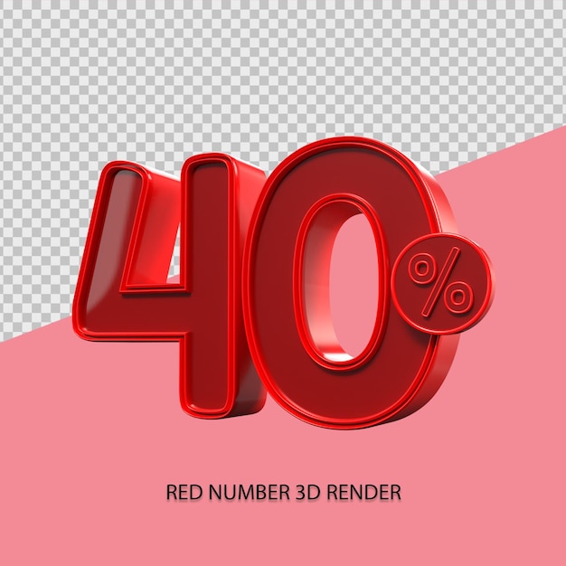 Pourcentage 3D numéro 40 couleur rouge pour l'élément de vente du vendredi noir, élément de remise
