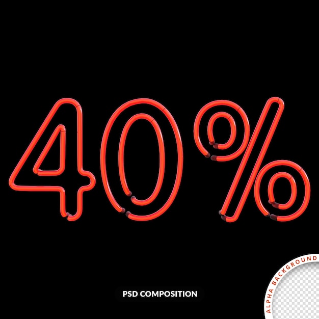 PSD pourcentage de néon 3d isolé psd premium