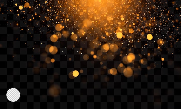 Poussière d'or sur effet de lumière bokeh avec un fond transparent