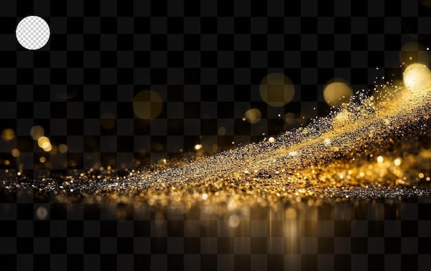 Poussière d'or et paillettes sur fond transparent