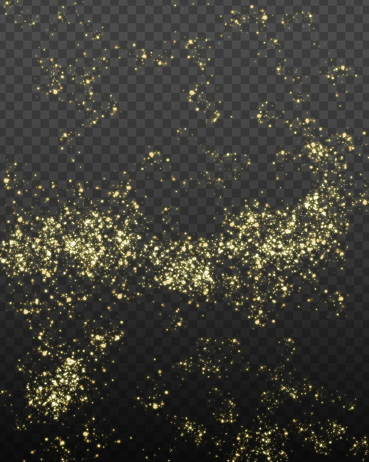 PSD des poussières d'étoiles dorées brillantes isolées sur un fond transparent