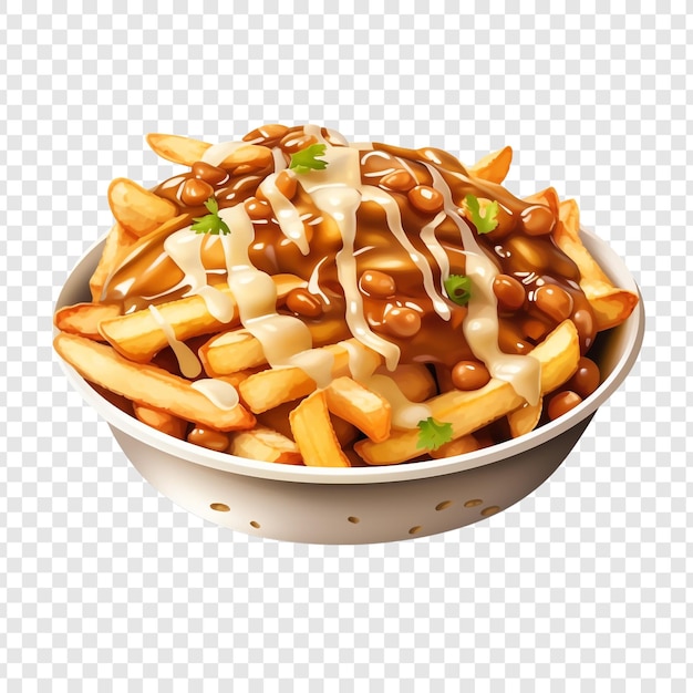 Poutine aislado en un fondo transparente
