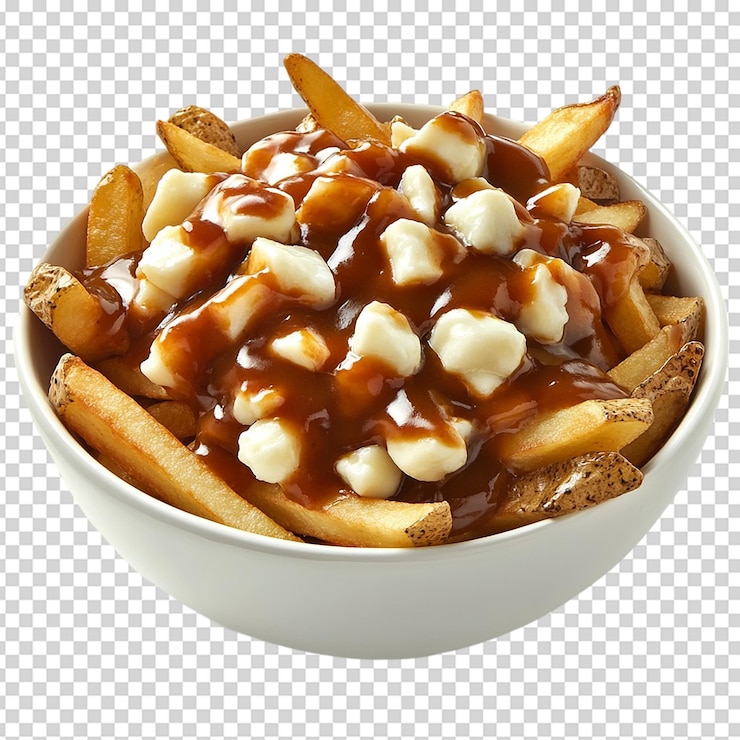 PSD poutine con patatas fritas, cuajada de queso y salsa