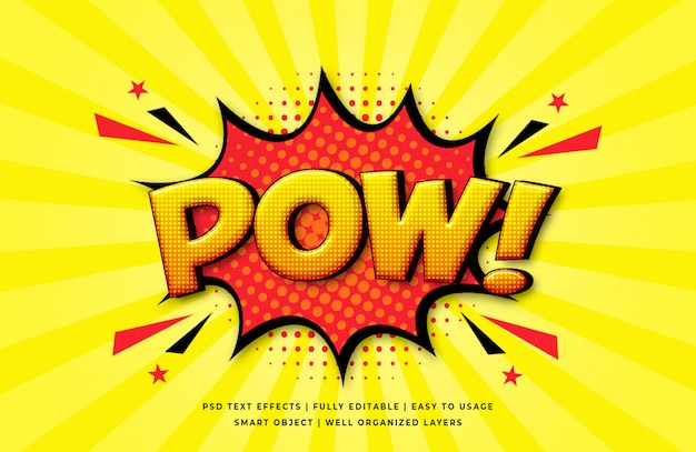 Pow discurso em quadrinhos efeito de estilo de texto 3d