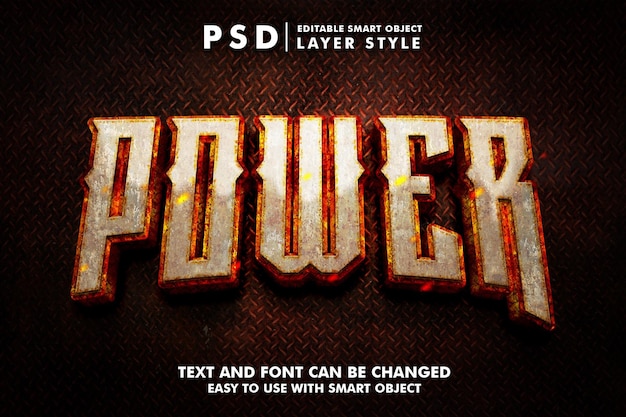 Power 3d efeito de texto realista psd premium com objeto inteligente