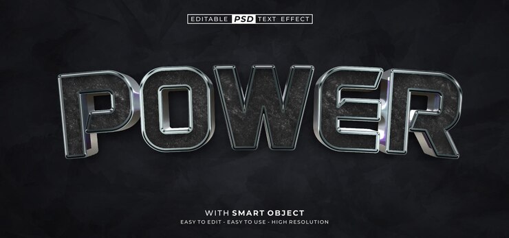 PSD power 3d-silber-texteffekt bearbeitbarer textstil
