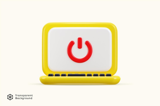 PSD power button icon on laptop screen shutdown 3d rendering vector illustration