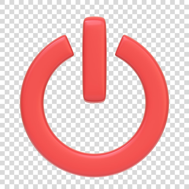 Power Off red button isolated on white background 3D icon sign and symbol 3D Render Illustration
