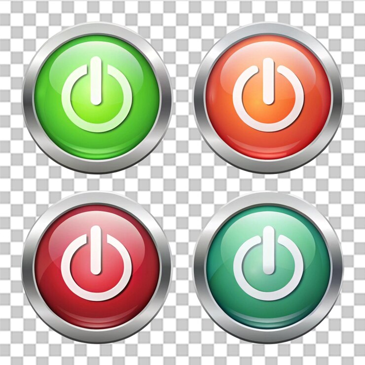 PSD power on off button icon set isolated on transparent background