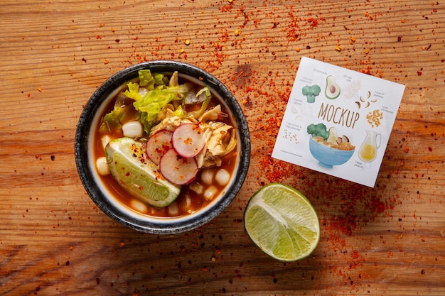 Pozole con diseño de maqueta de tarjeta de visita.