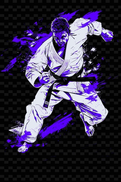 PSD practicante de judo ejecutando un lanzamiento con potencia con una ilustración contrarreloj plano 2d sport backgroundo