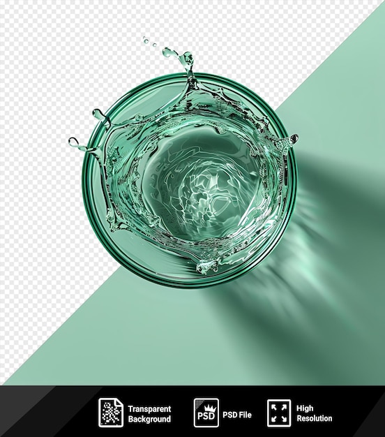 Prämie für das spritzen von flüssigkeit in einer glasschüssel auf grünem hintergrund png