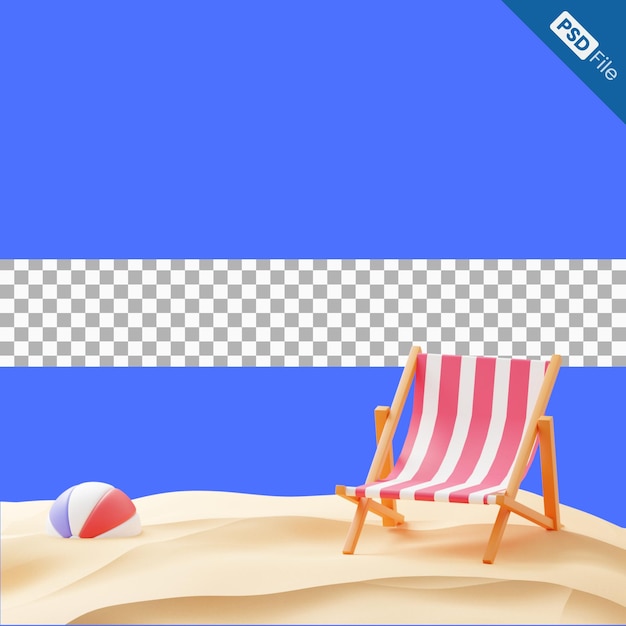 PSD praia com cadeira e ilustração 3d de vôlei