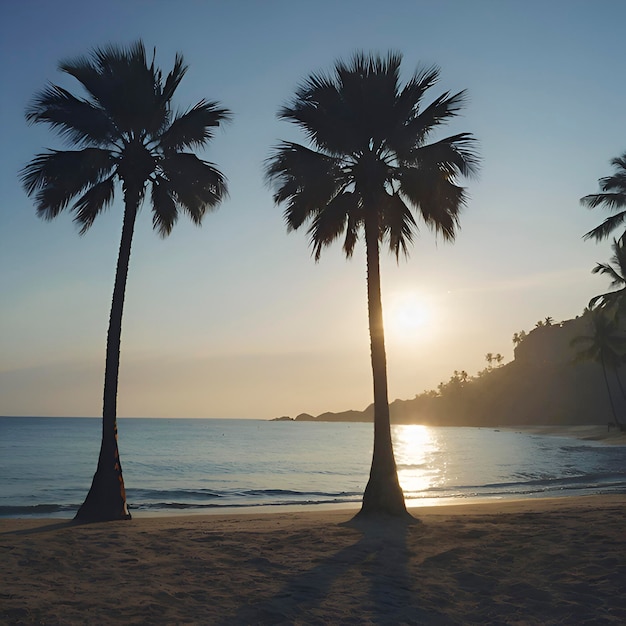 PSD praia com paisagem oceânica e palmeiras