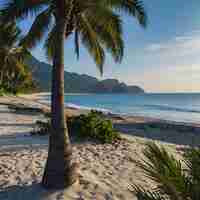 PSD praia com paisagem oceânica e palmeiras