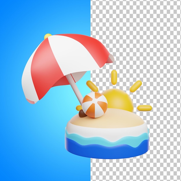 Praia de ilustração de verão 3d