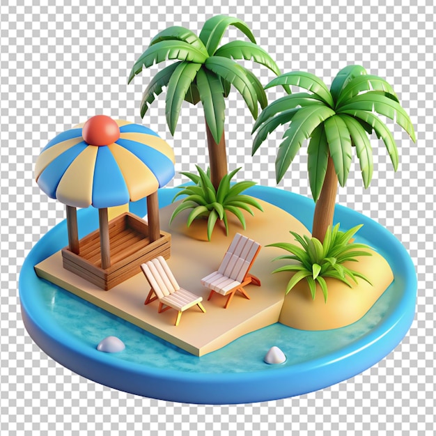 PSD praia tropical 3d com acessórios de banho de sol de verão fundo transparente