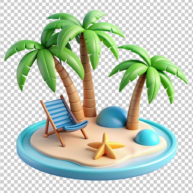 Praia tropical 3d com acessórios de banho de sol de verão fundo transparente