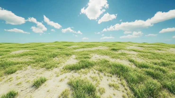 PSD une prairie verte et sereine sous un ciel ensoleillé