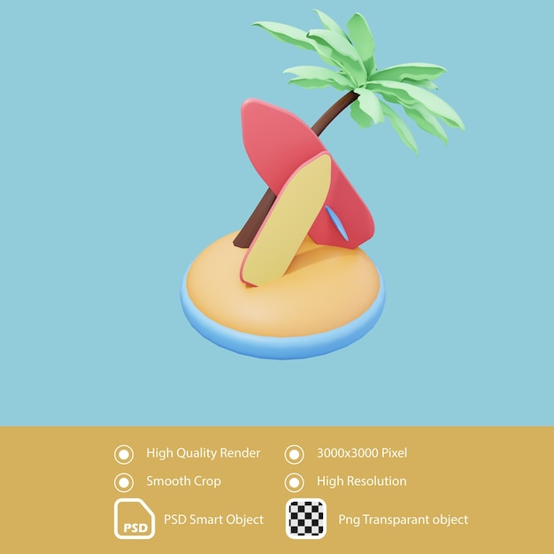 prancha de surf de ilustração 3D