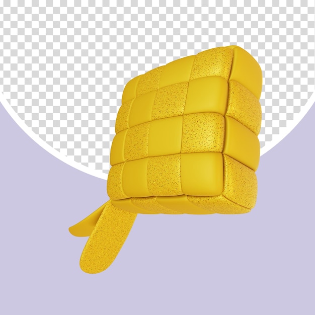 Prato de arroz tradicional ketupat 3d render element em amarelo