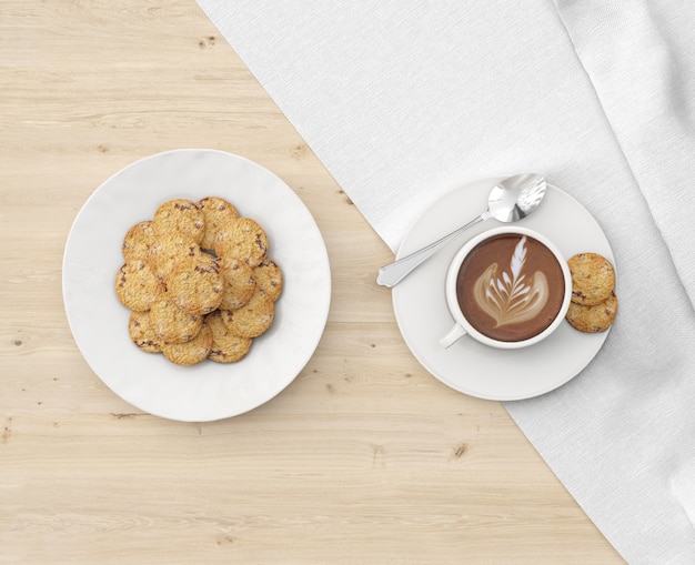 prato de biscoitos e chocolate quente