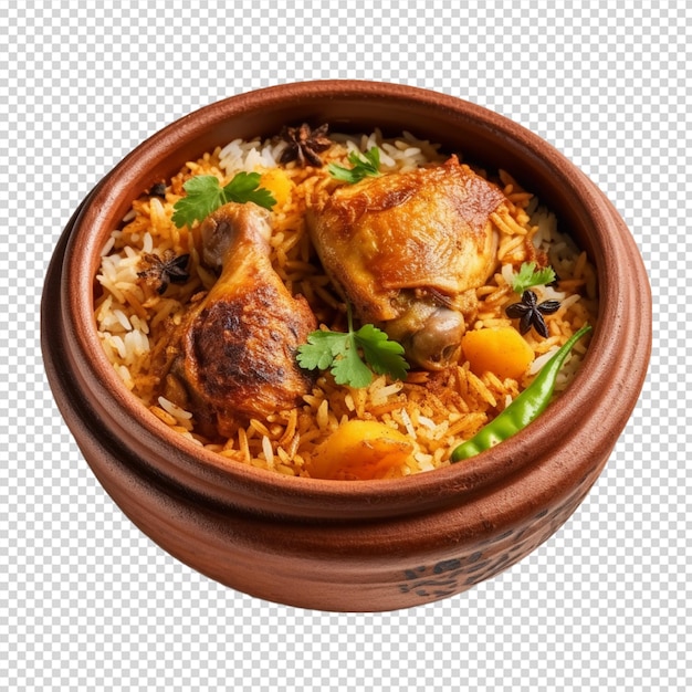Prato de comida com frango e arroz ou biryani