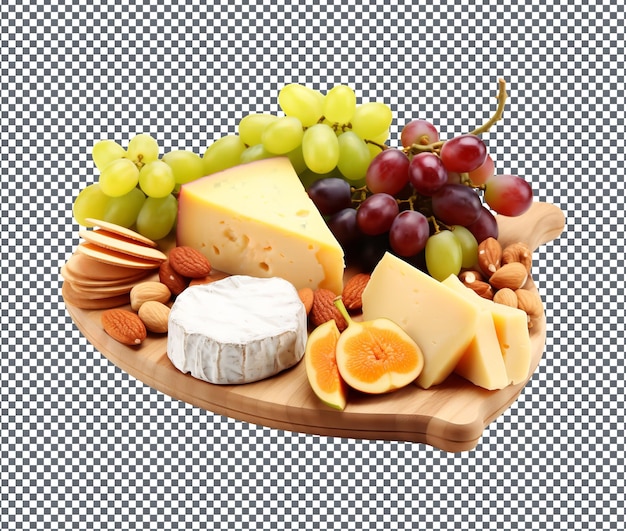 Prato de queijo fresco com frutas isoladas sobre um fundo transparente