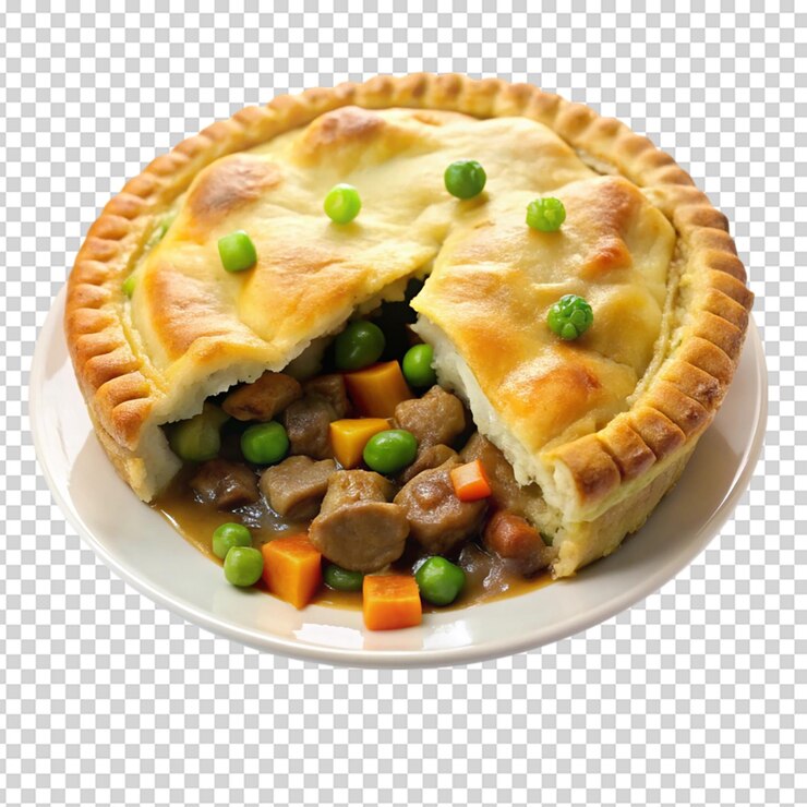 PSD prato de torta de carne isolada de fundo branco
