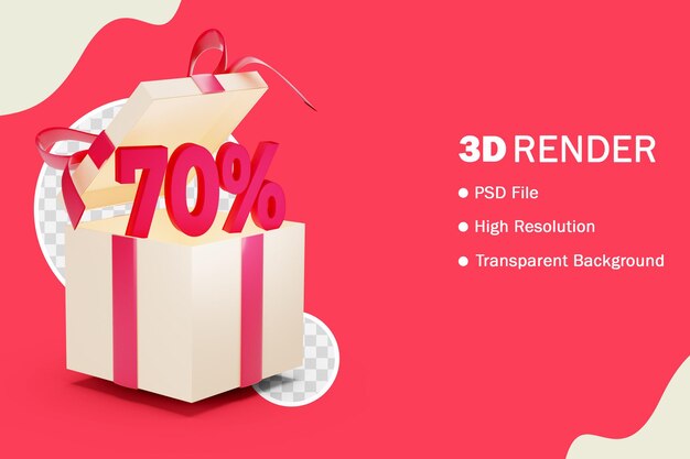 PSD precio de descuento y caja de regalo con concepto de venta de cinta roja en diseño 3d