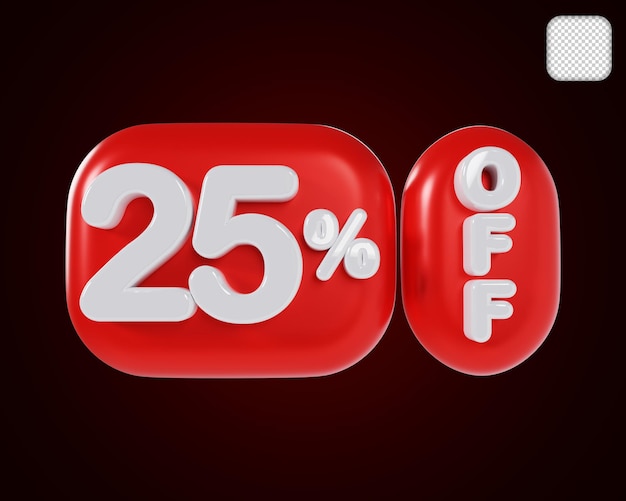 Precio de descuento rojo 25 por ciento de ilustración 3D