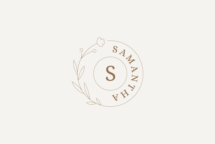 PSD preciosa plantilla de diseño de monograma de logotipo con contorno de círculo de flores silvestres
